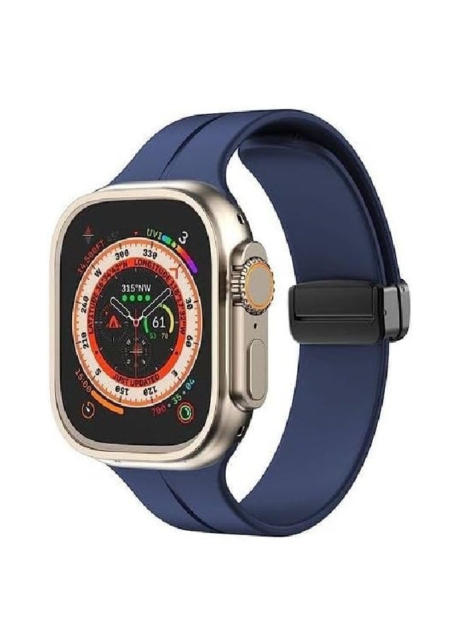 Replacement silicone sports wristband, black, with a magnetic D-shaped clasp 42/44/45/49mm, compatible with Apple Watch series SE/11/10/9/8/7/6/5/4/3 - Dark Blue - Image 2